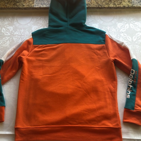 NFL Team Apparel Miami Dolphins Quarter Zip Hoodie Orange/Teal Men’s Size L - Picture 3 of 16